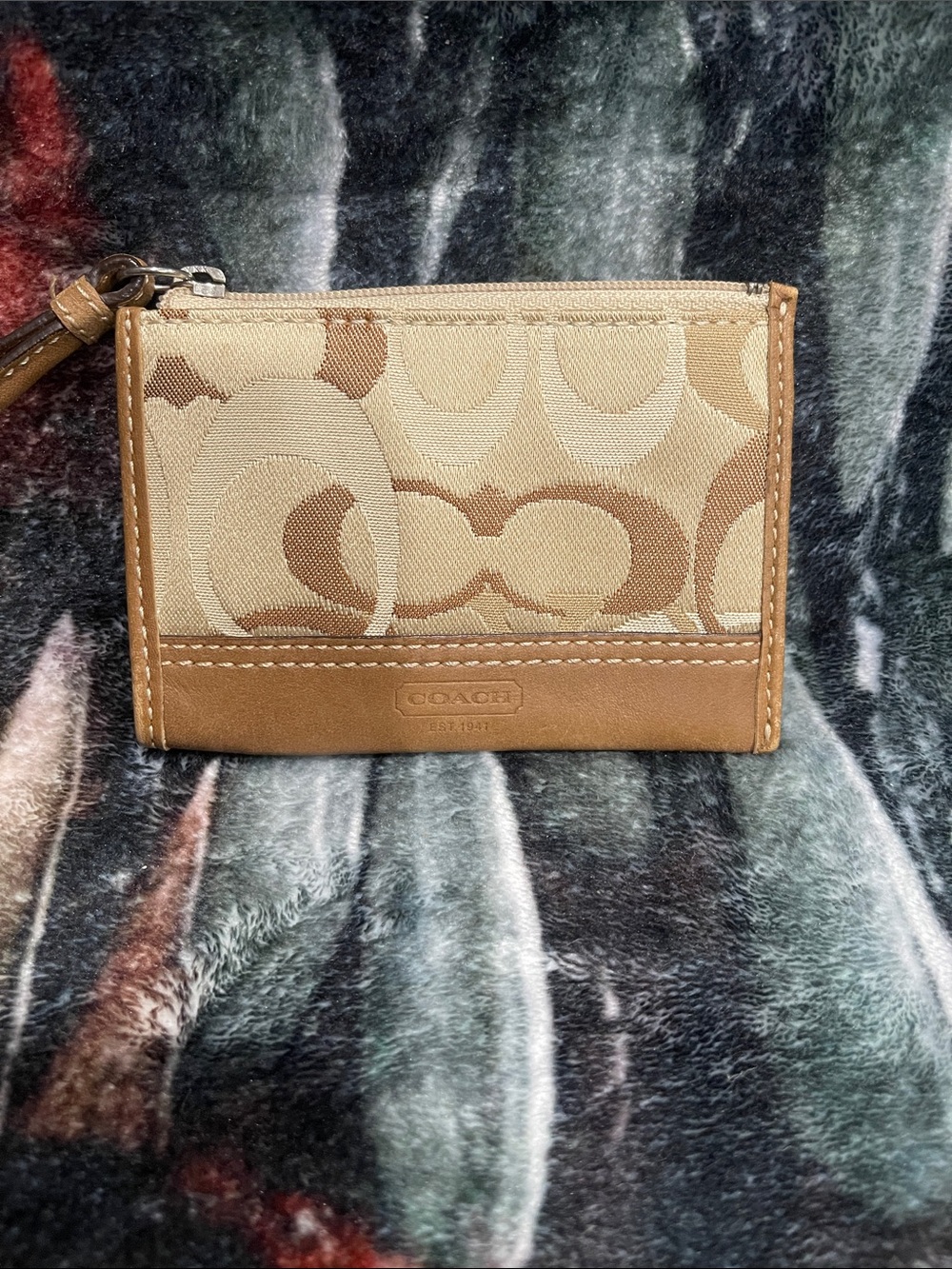 Coach Beige and Brown Signature Card & Key Holder